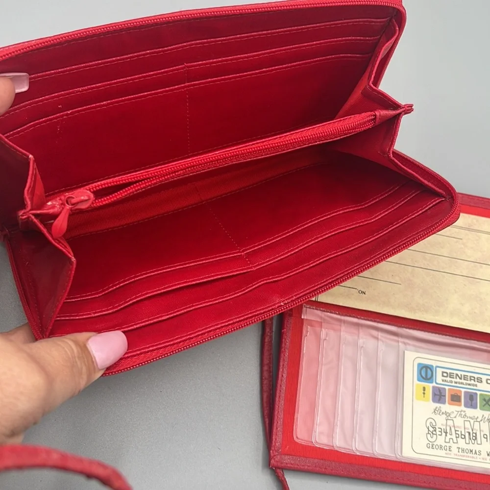 Vintage Red Crossbody Wallet w Extra Billfold Slots Insert Perfect Lipstick Red